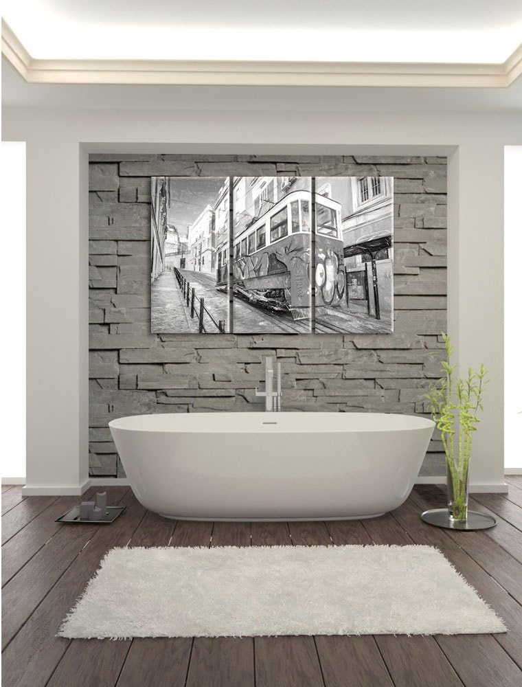 Pixxprint Strassenbahn in Portugal 3Teiler 120x80 cm Leinwandbild Wandbild Kunstdruck