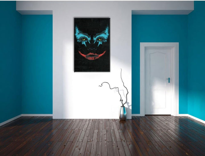 Dark The joker black Bild auf Leinwand, XXL riesige Bilder fertig gerahmt mit Keilrahmen, Kunstdruck