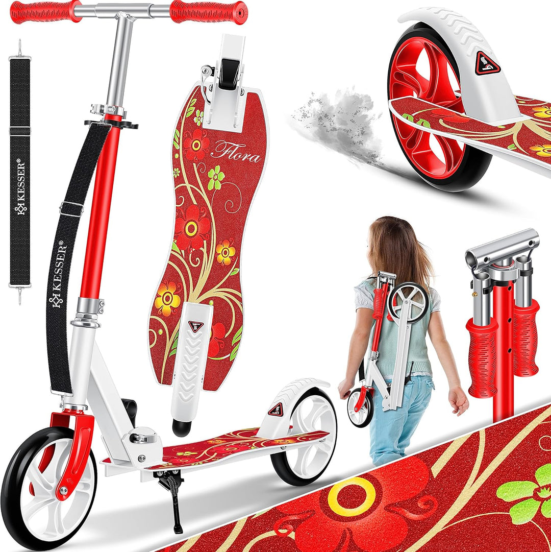 KESSER® Scooter Roller Kinderroller Cityroller Tretroller Kickroller Kickscooter Flora (Red), Flora