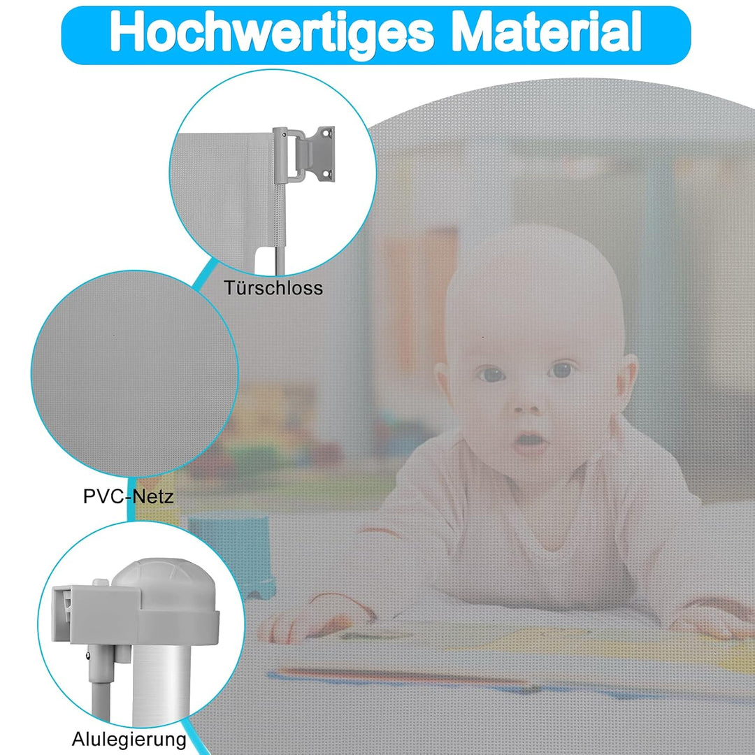 Froadp PVC Türschutzgitter, Ausziehbar Baby Treppengitter für Kinder und Haustiere, Einziehbares Tre