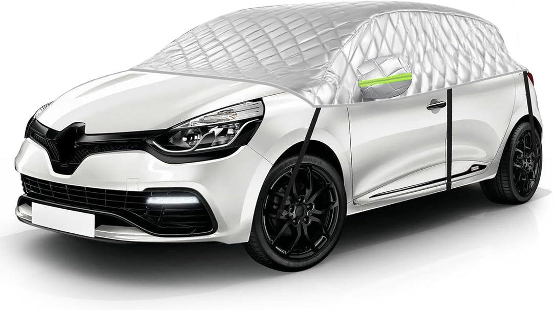 Halbgarage Auto Kompatibel mit 2005-2025 Renault Clio, 6-Lagige Halbabdeckung mit Haken, Reflektiere