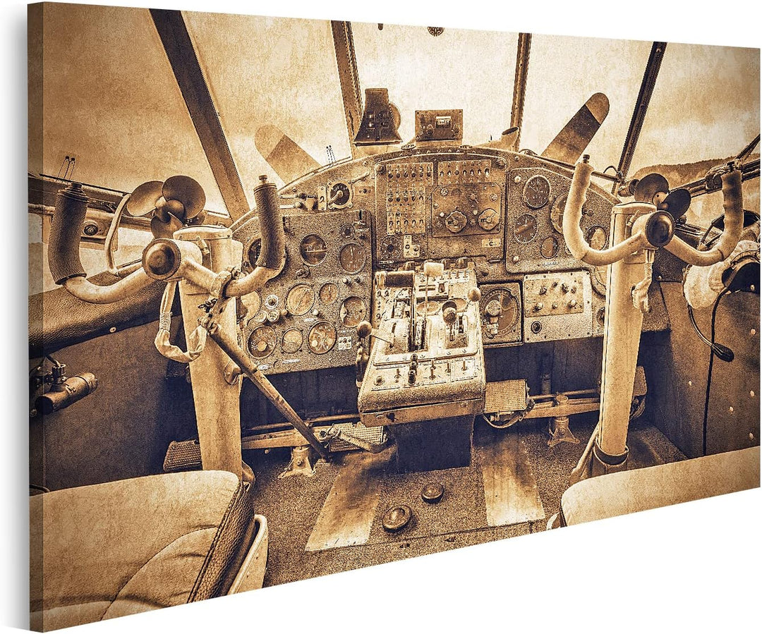 islandburner Bild auf Leinwand Cockpit Ansicht Alt Retro Flugzeug Vintage Stil Bilder Wandbilder Pos