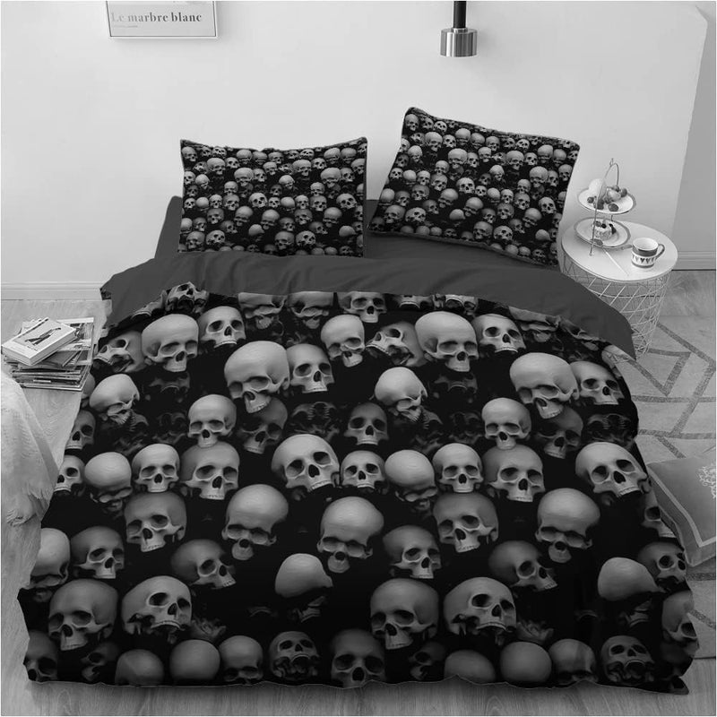 Luowei Bettwäsche Totenkopf 220x240 Schädel Gothic 3D Bettbezug Set Weiche Komfort Microfaser Bettwä