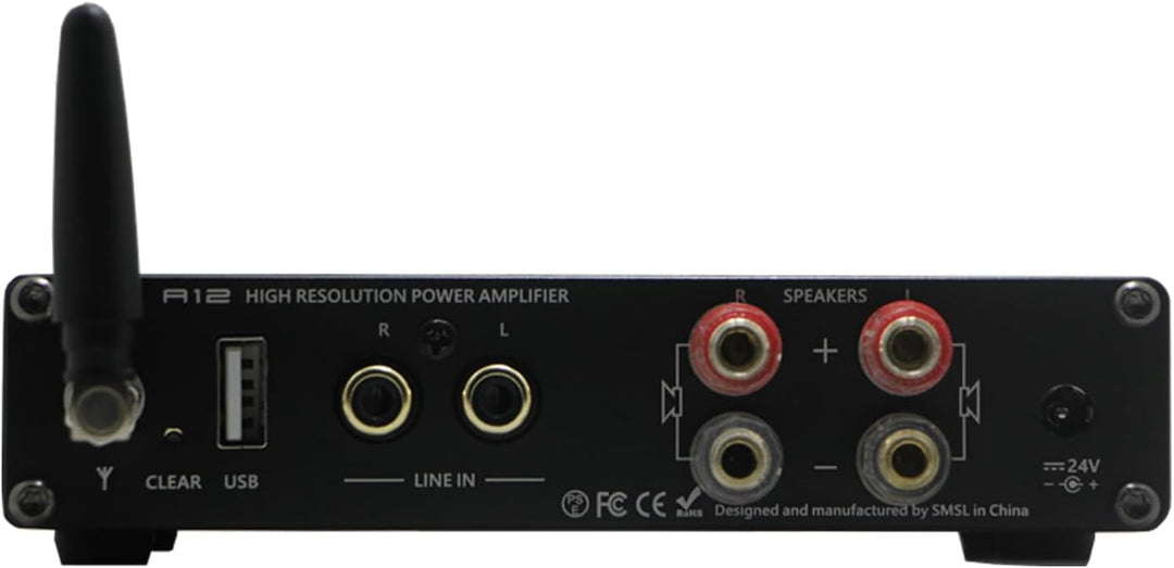 SMSL A12 Bluetooth 5.0 Stereo Audio Amplifier, Mini HiFi Class D Integrated 2 Channel Power Amp for
