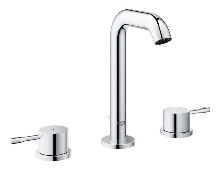 Grohe Essence Neu 3-Loch Waschtischbatterie mit niedrigem Auslauf, 20296001 mit Zugstange Ablaufgarn