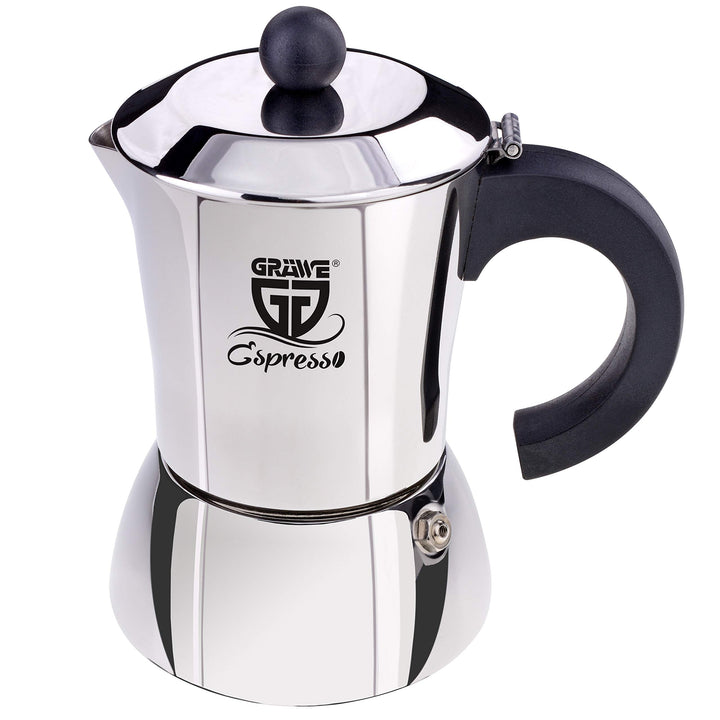 GRÄWE Espressokocher Induktion geeignet, Espressokanne aus Edelstahl für 4 Tassen, Klassischer Espre