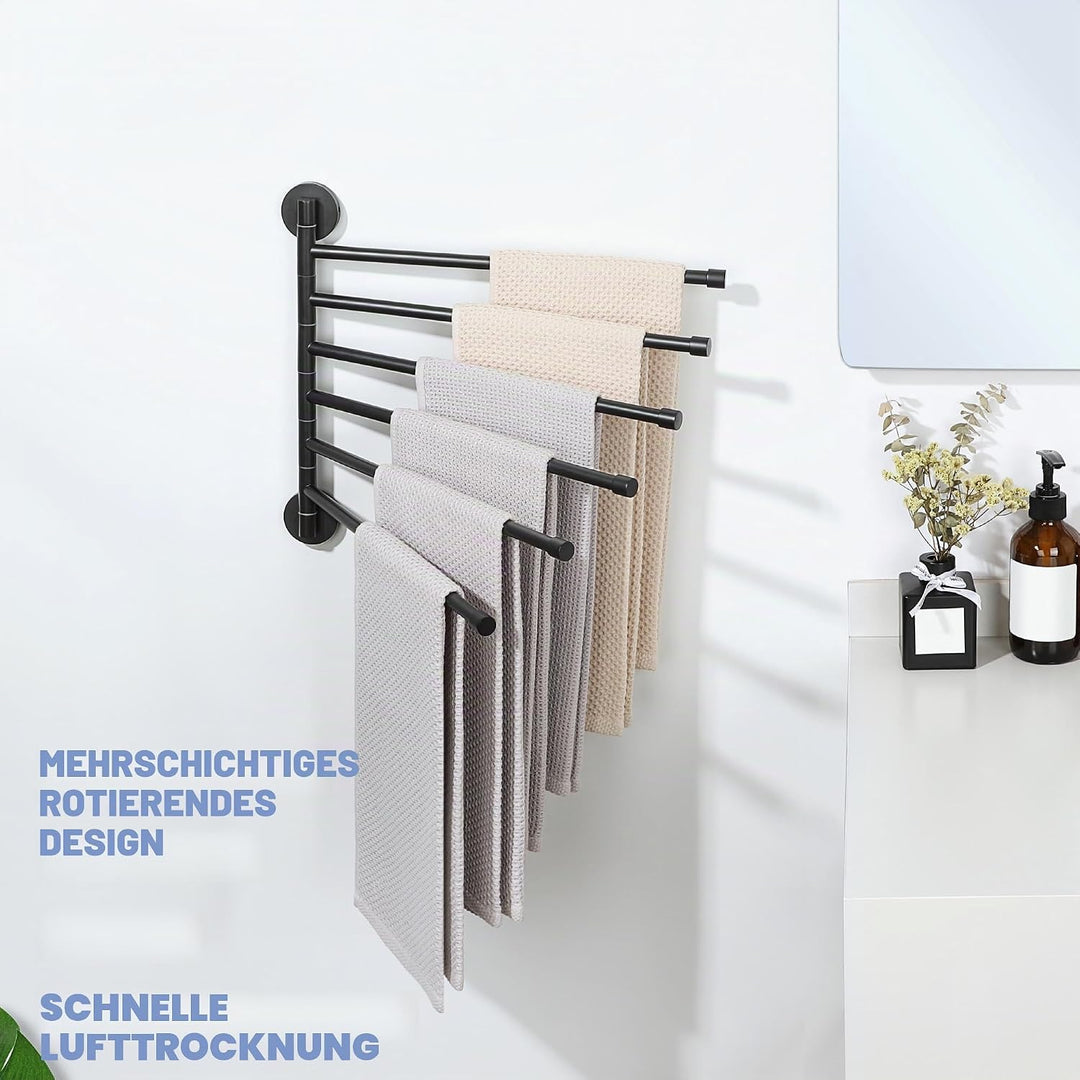 Schwenkbar 6 Armig Handtuchhalter, 32.2cm 304 Edelstahl Rund Handtuchstange zum Bohren mit Verdeckte
