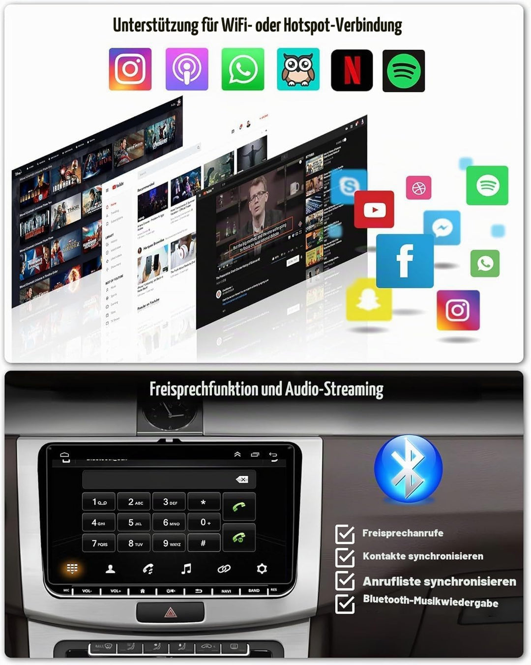 Hikity 2G+64G Android 15 Autoradio mit Dashcam Wireless Carplay Android Auto für VW Golf 6 Golf 5 Po