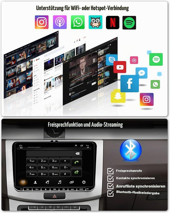 Hikity 2G+64G Android 15 Autoradio mit Dashcam Wireless Carplay Android Auto für VW Golf 6 Golf 5 Po