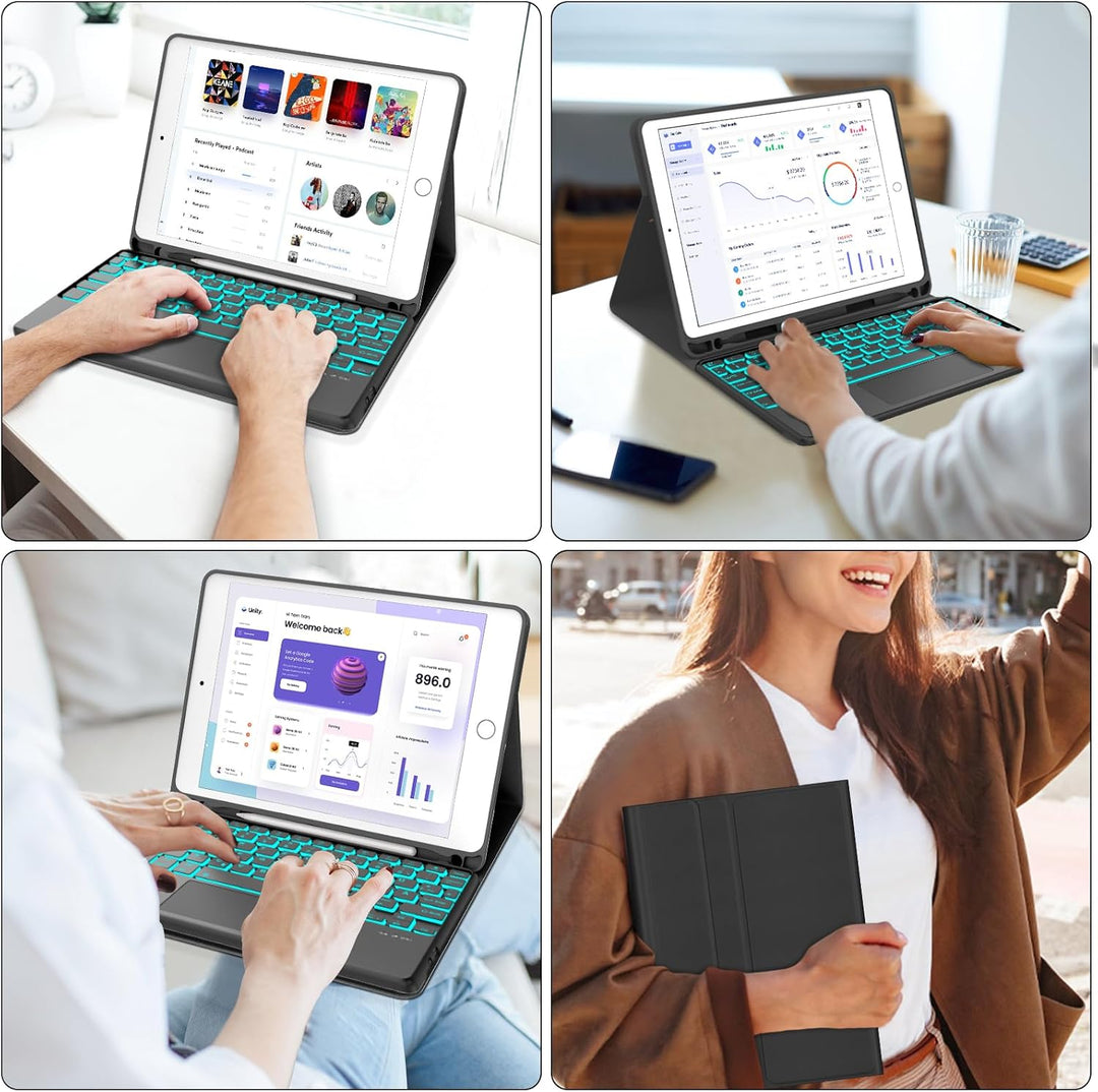 IVEOPPE Hülle mit Tastatur für iPad 6. Generation 9.7 Zoll Con Touchpad, Magnetisch Abnehmbarer QWER