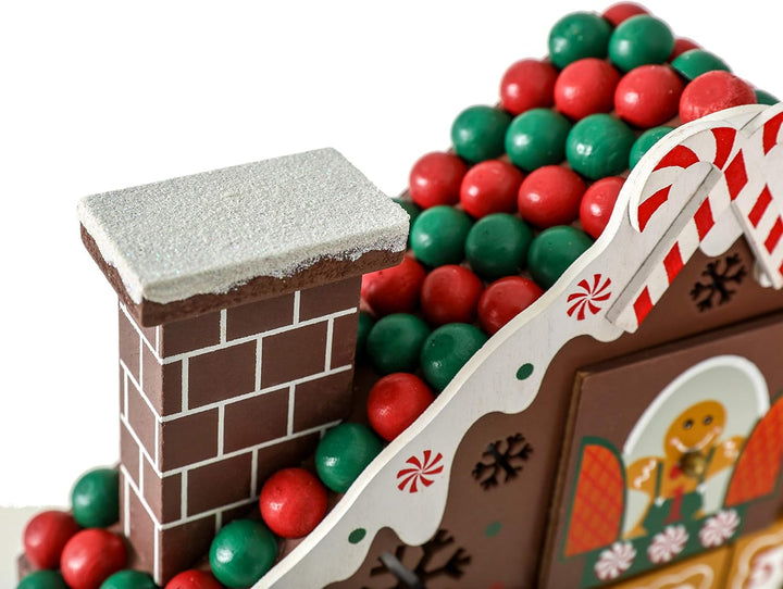 Brubaker Adventskalender aus Holz zum Befüllen - Lebkuchenhaus mit LED-Beleuchtung - Wiederverwendba