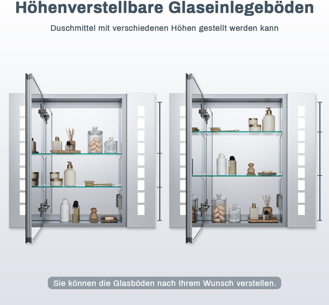 SONNI Spiegelschrank Bad 60 × 65cm beschlagfrei mit Steckdose Kabelloses Scharnier Design LED Spiege