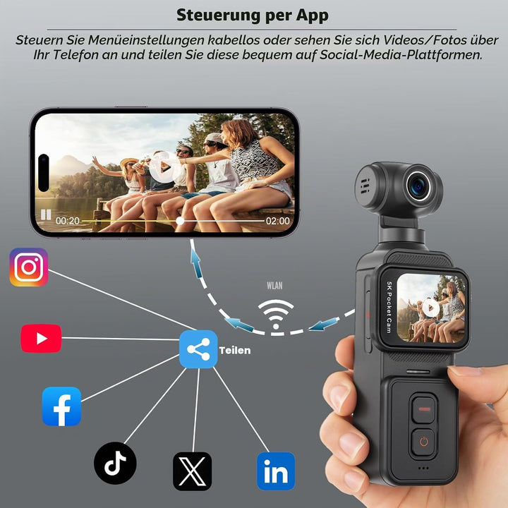 ydi 5K Bodycam Vlog Kamera mit Touchscreen, Körperkamera POV WLAN Pocket Action Cam mit Elektrisch 2