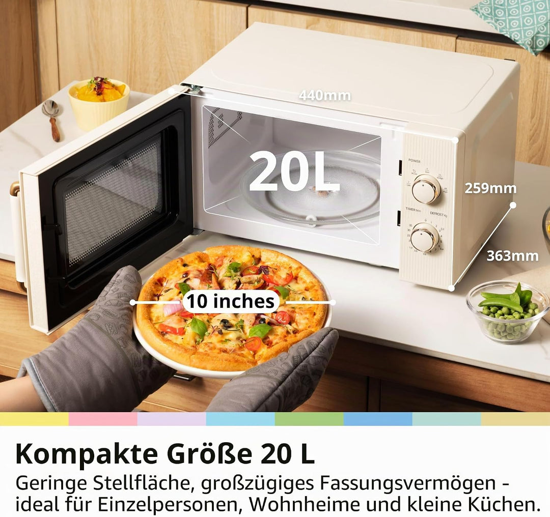 COMFEE CMO-M202NC(CM) Mikrowelle, Vintage, Retro, elegant, mit 5 Leistungsstufen, 700 W, 20 l, Timer