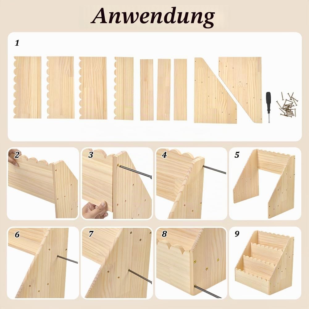 UNICRAFTALE 3 Stöckiges Geschwungenes Bücherregal Aus Holz Kleines Bücherregal Aus Holz 27x42x42cm N