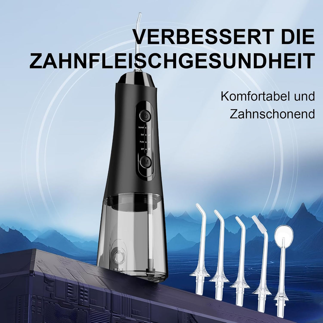 Munddusche Kabellose Testsieger 2026, 320ML Wassertank IPX7 Wasserdicht, USB-C-Schnellladefunktion,