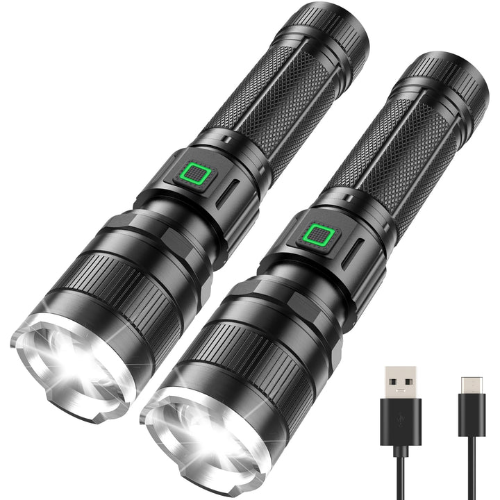 GEARLITE Taschenlampe LED Aufladbar 2 Stück, 10000 Lumen LED Taschenlampe Extrem Hell mit 3 Modi, IP