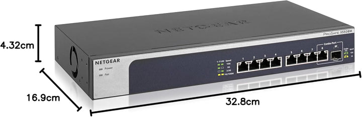 Netgear XS508M 8 Port 10GbE Multi-Gigabit Ethernet LAN Switch (mit 1x 10G SFP+, Desktop oder 19 Zoll