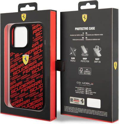 Ferrari Handyhülle für iPhone 14 Pro in Schwarz bedruckt Scuderia, Flüssigsilikon, glatte & kratzfes