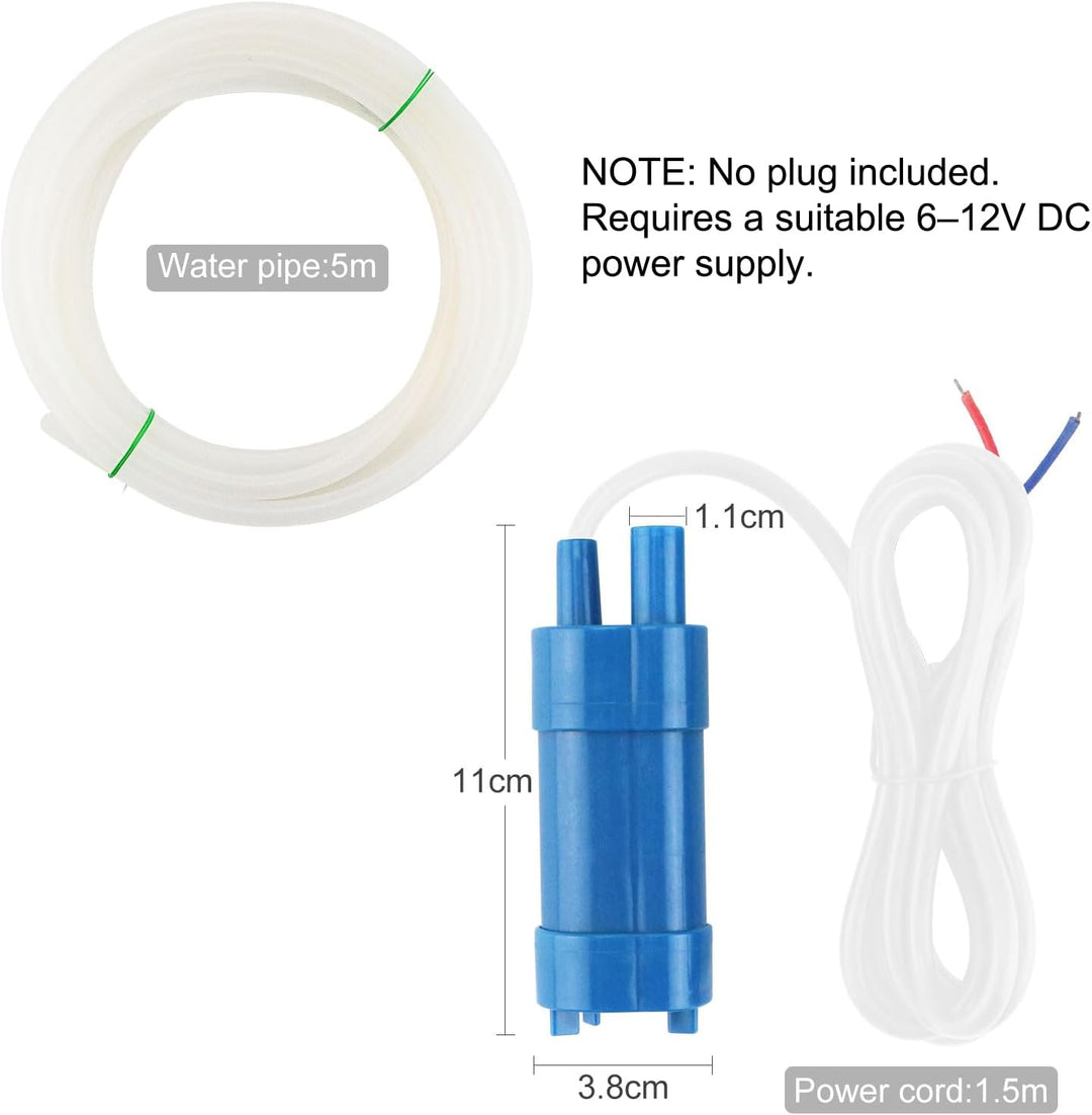 Tauchpumpe 12V 600 L/H Mini Wasserpumpe mit 5M Schlauch, Ultra leise 5M Förderhöhe Kleine Tauchwasse