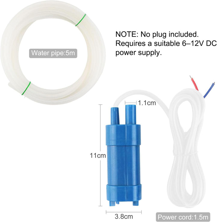 Tauchpumpe 12V 600 L/H Mini Wasserpumpe mit 5M Schlauch, Ultra leise 5M Förderhöhe Kleine Tauchwasse