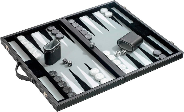 Philos 1731 - Backgammon Filzinlet grau-weiss-schwarz, medium, Koffer Kunstleder Grau,grau-weiss-sch
