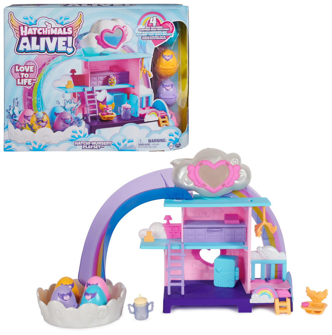 Hatchimals Alive Kinderzimmer Spielset - mit 4 Mini-Figuren in 4 selbstschlüpfenden Eiern und 13 Zub