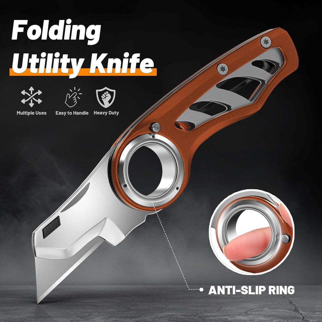 Profi Falt-Cuttermesser mit rutschfestem Fingerring & Aluminiumlegierung, werkzeugloser Klingenwechs