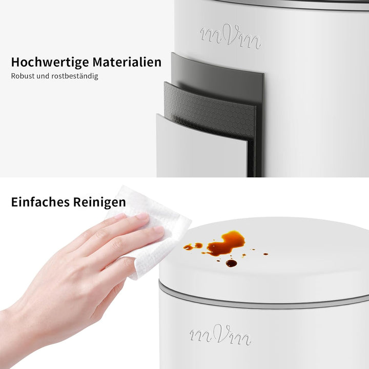 mVm Mülleimer Bad 5L, Mülleimer mit Deckel, Weiss Weiss 5L, Weiss 5L