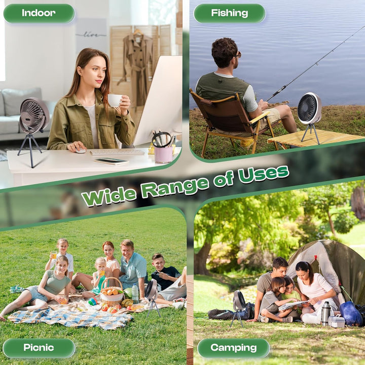 Camping Ventilator mit LED & Fernbedienung 10400mAh, Wiederaufladbarer USB Ventilator mit Haken, Tim