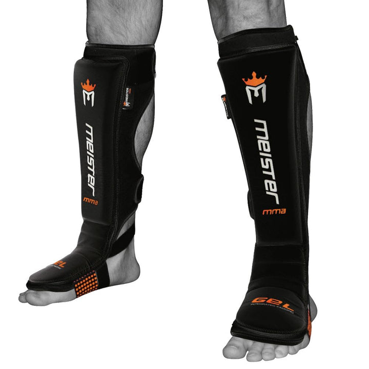 Meister MMA Edge Schienbeinschoner aus Leder mit Gel-Polsterung, 1 Paar Schwarz S/M, Schwarz S/M