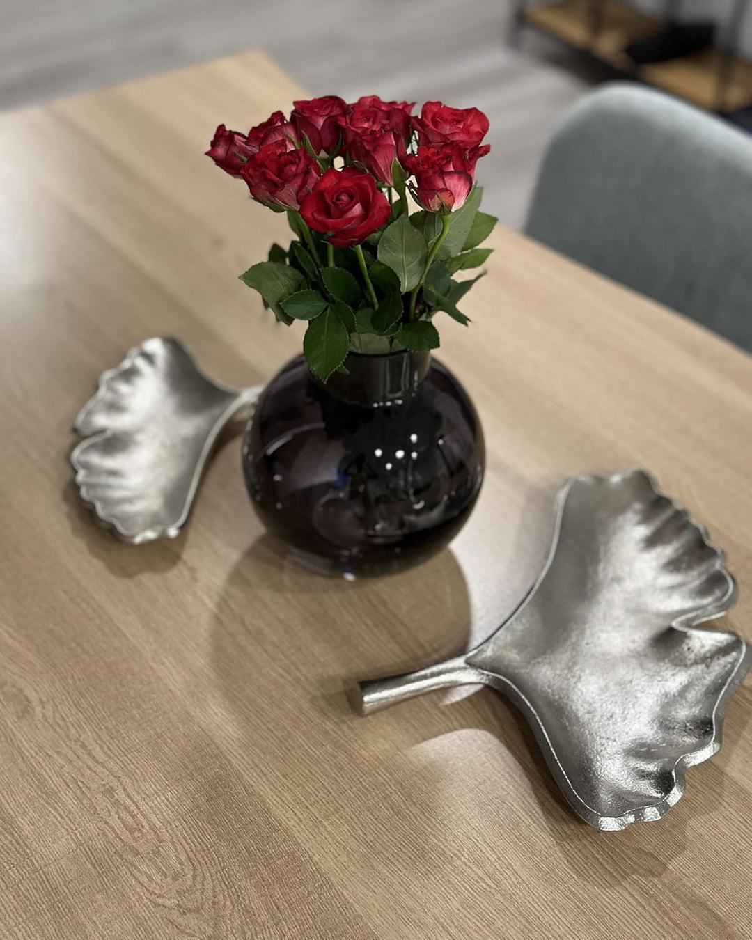 Metall Dekoschalen 2er Set Ginkgo Blätter Schmuck Tablett in Silber Palenque