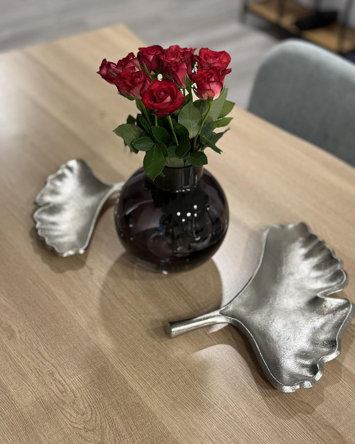Metall Dekoschalen 2er Set Ginkgo Blätter Schmuck Tablett in Silber Palenque