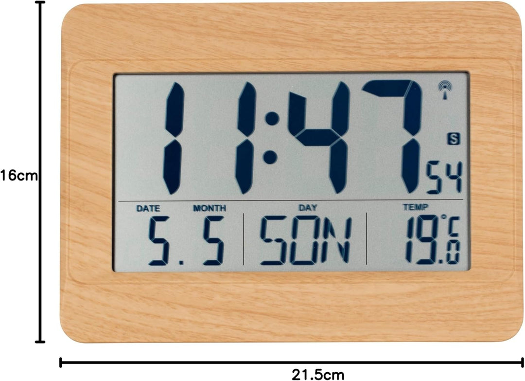 TFA Dostmann Wanduhr digital, 60.4519, Funkuhr mit Innentemperatur, Wochentag (8 Sprachen), Datum, Z