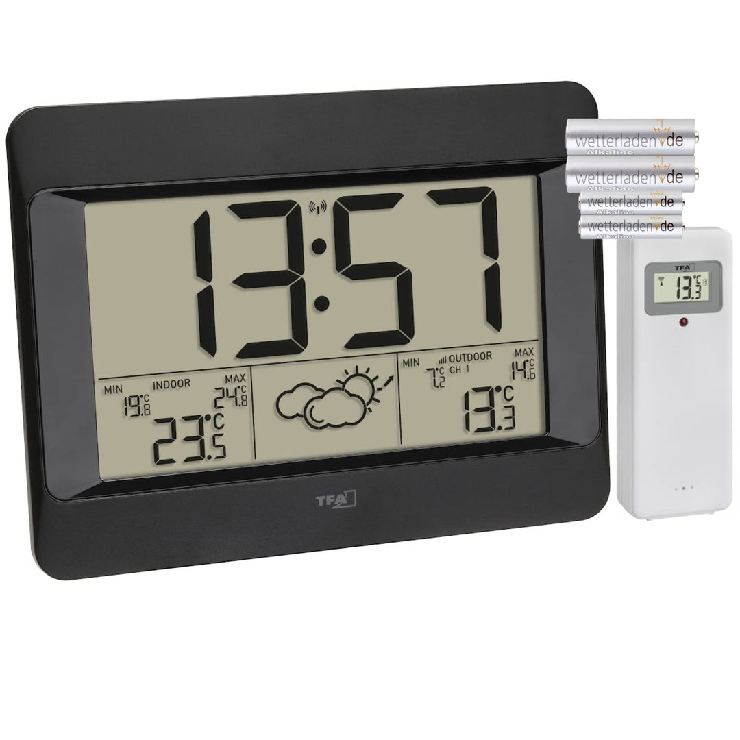 TFA Dostmann Funk-Wetterstation Zeno, 35.1163.01, digitale Funk-Wanduhr mit Wettervorhersage, Innen-