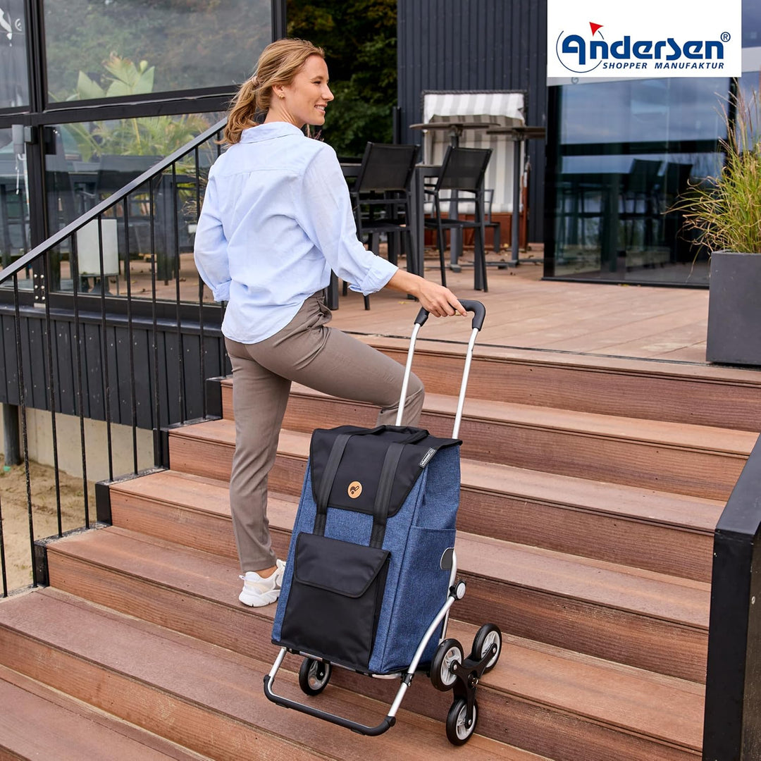 ANDERSEN Einkaufstrolley - Treppensteiger Royal Shopper Senta 2.0 blau 49 L Einkaufswagen, stilvoll,