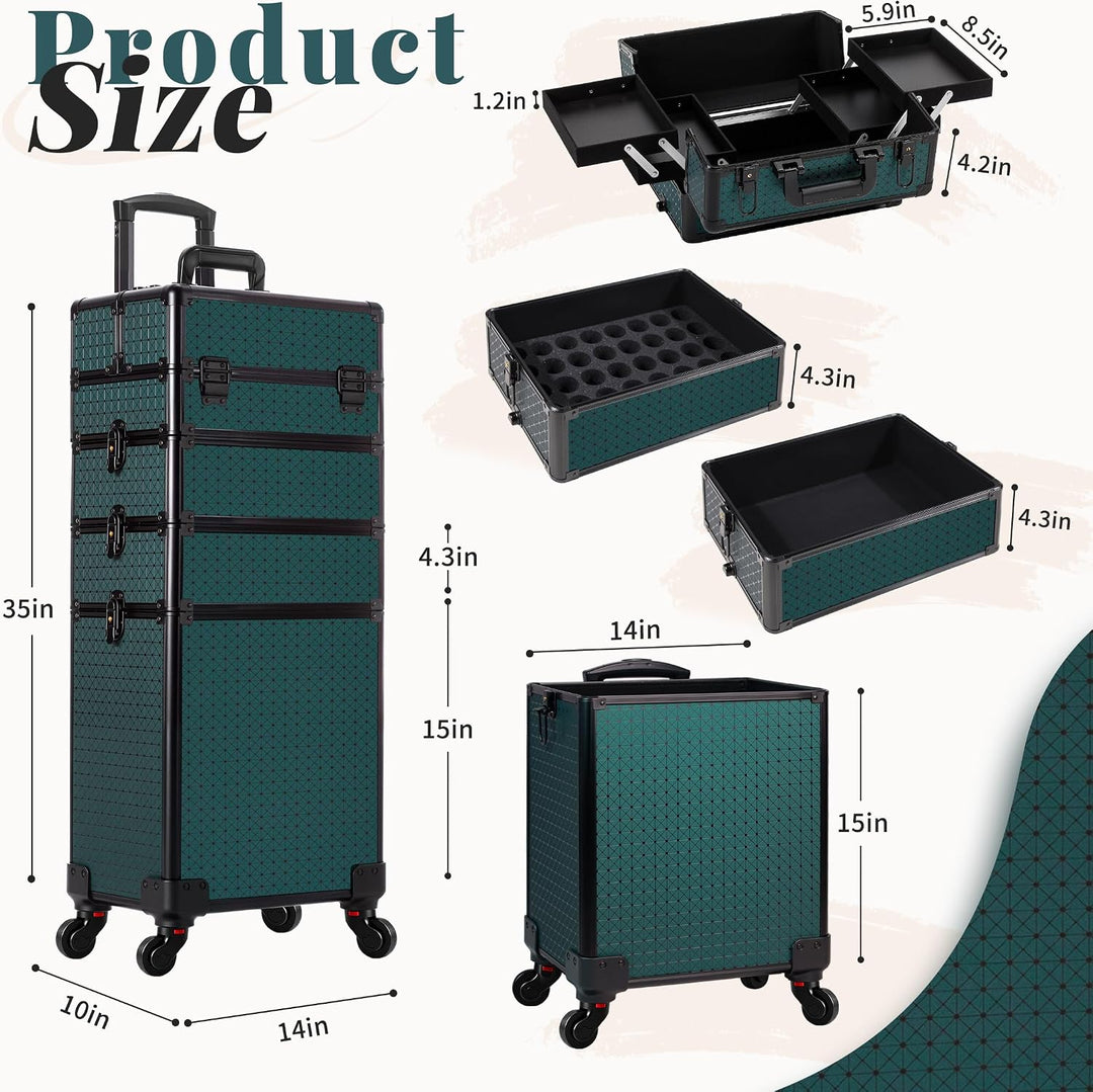 Arous 4-in-1 Professioneller Make-up-Zugkoffer, multifunktionaler Kosmetikwagen mit 360° drehbaren R