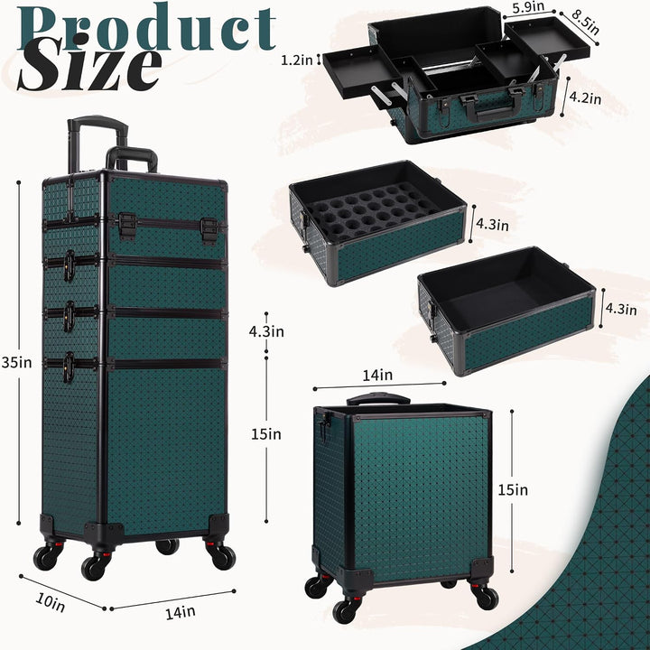 Arous 4-in-1 Professioneller Make-up-Zugkoffer, multifunktionaler Kosmetikwagen mit 360° drehbaren R