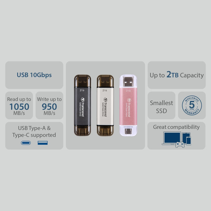 Transcend 2T External SSD ESD310C USB 10Gbps - TS2TESD310C 2TB, 2TB