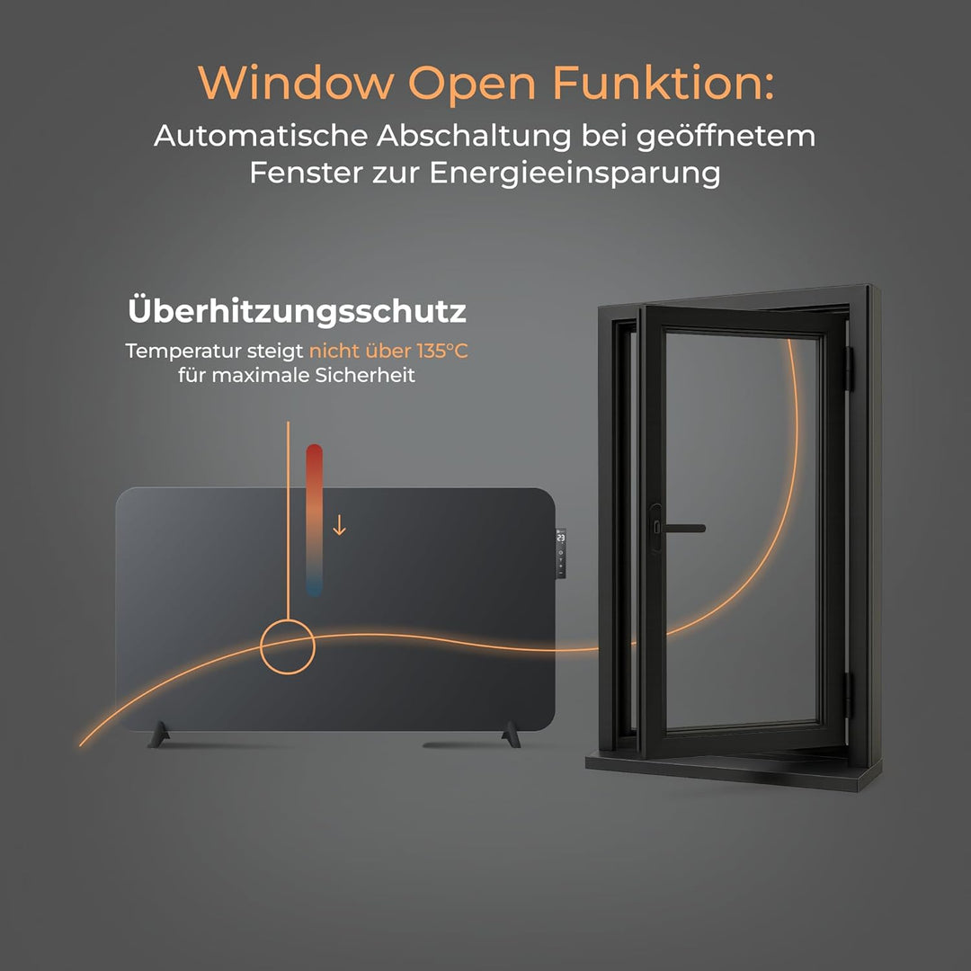 BR Bringer Infrarotheizung 750 Watt mit Smart Thermostat, WIFI & App - für Wandmontage oder als Stan