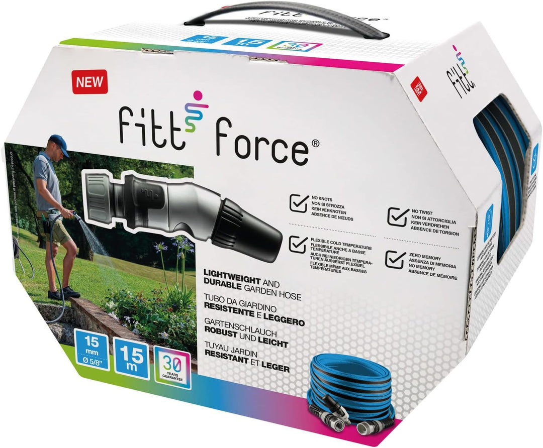 FITT Force 5/8" 15 m - Wasserschlauch für den Garten zur Bewässerung, kompakt, leicht und robust für