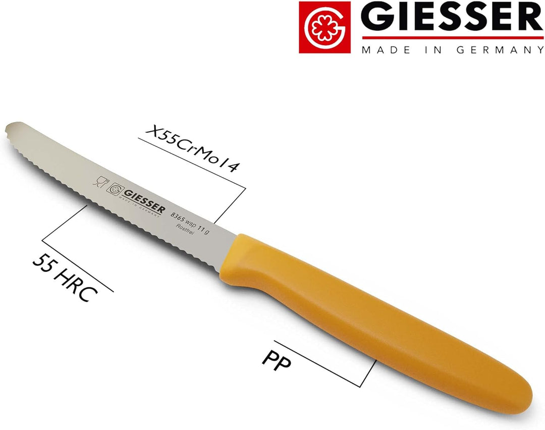 Giesser seit 1776 - Made in Germany - Tomatenmesser 6er Set orange, Klinge 11 cm, rutschfest, kleine