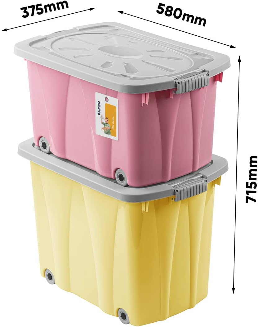 PAFEN Piraten Spielzeugkisten SET – 2x Schatzkiste 49l + 62l mit Rollen - Spielzeugbehälter Aufbewah