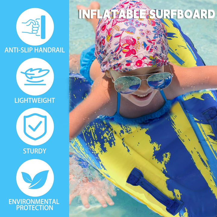Aufblasbares Bodyboard Kinder, Shyllin Tragbares Aufblasbares Surfbrett mit Griffen, Lernen Hilfsmat
