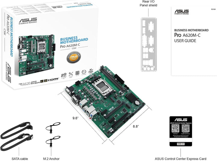 ASUS PRO A620M-C-CSM Mainboard Sockel AMD AM5 (Ryzen AM5, mATX, DDR5, M.2 PCIe 4.0, 1Gb Ethernet, US