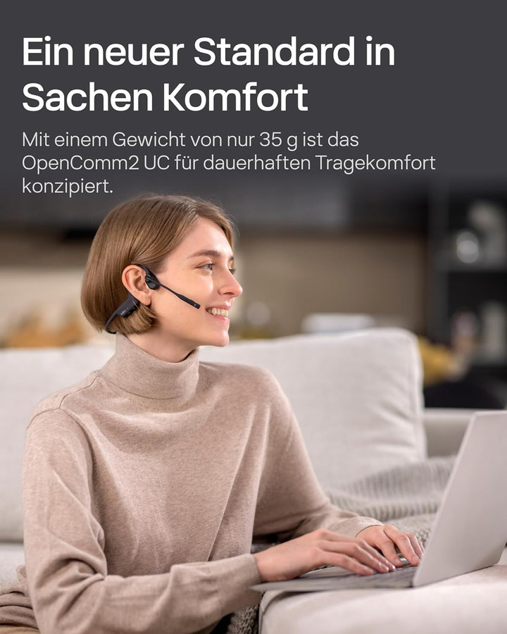 SHOKZ OpenComm2 UC 2025 Upgrade USB-A kabelloses Knochenschall PC Headset, Bluetooth Open-Ear Kopfhö