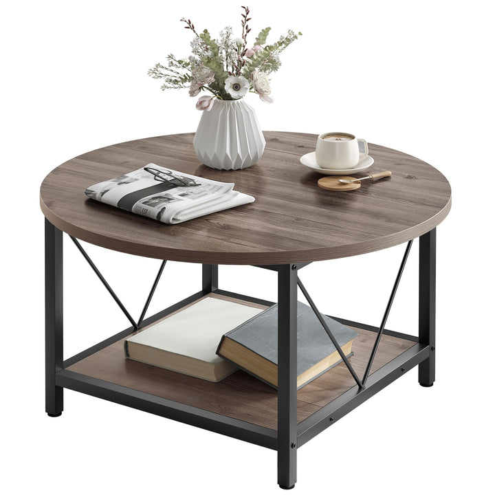 YITAHOME Runder Couchtisch, 80x80x46cm Rustikaler Wohnzimmertisch aus Holz für Wohnzimmer mit Ablage