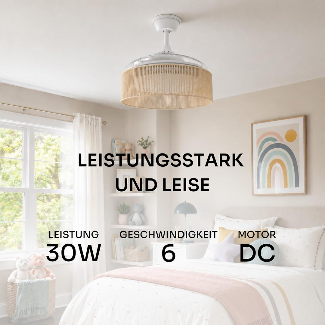 Mellerware - Deckenventilator mit Licht und Lampe Brizy Bright Rattan Sand | 3 Flügel | 106 cm Durch