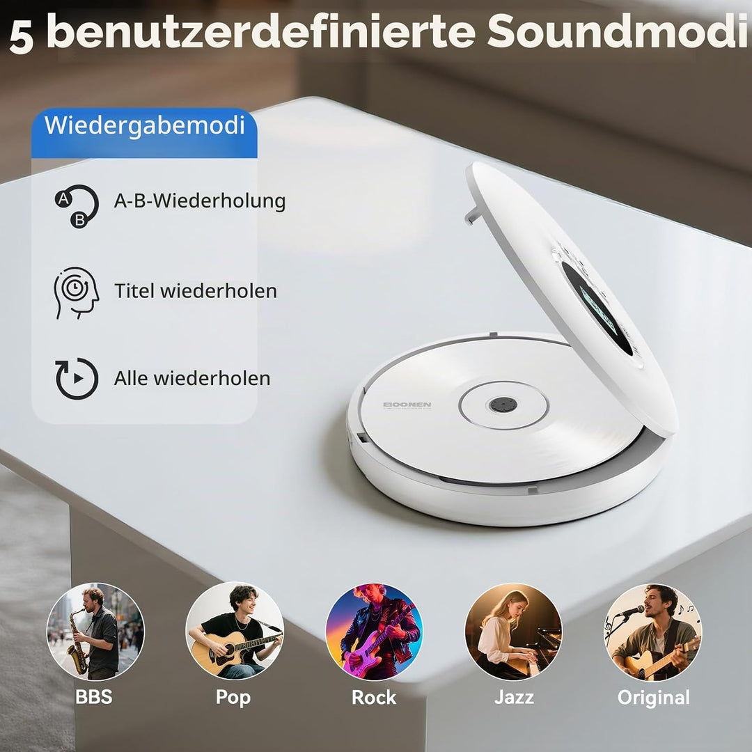 Gueray CD Spieler Tragbarer CD-Player Persönliche CD Players mit Kopfhörer LCD Display Anti-Skip Sch