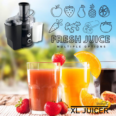 Starlyf XL Juicer Leistungsstarke Saftpresse 600 W, 2 Geschwindigkeiten, BPA-frei, für die Küche, Ex